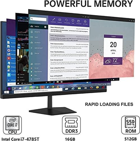Alt-i-ett-datamaskin Skrivebordsdatamaskin Gaming Desktop PC 27 tommer FHD med Intel Core i7-4785T (opptil 3,20 GHz) Windows 11 Pro,16 GB RAM,512 GB SSD,Med webkamera foran,Dual Band Wi-Fi-støtte,Bluetooth 4.2,Svart